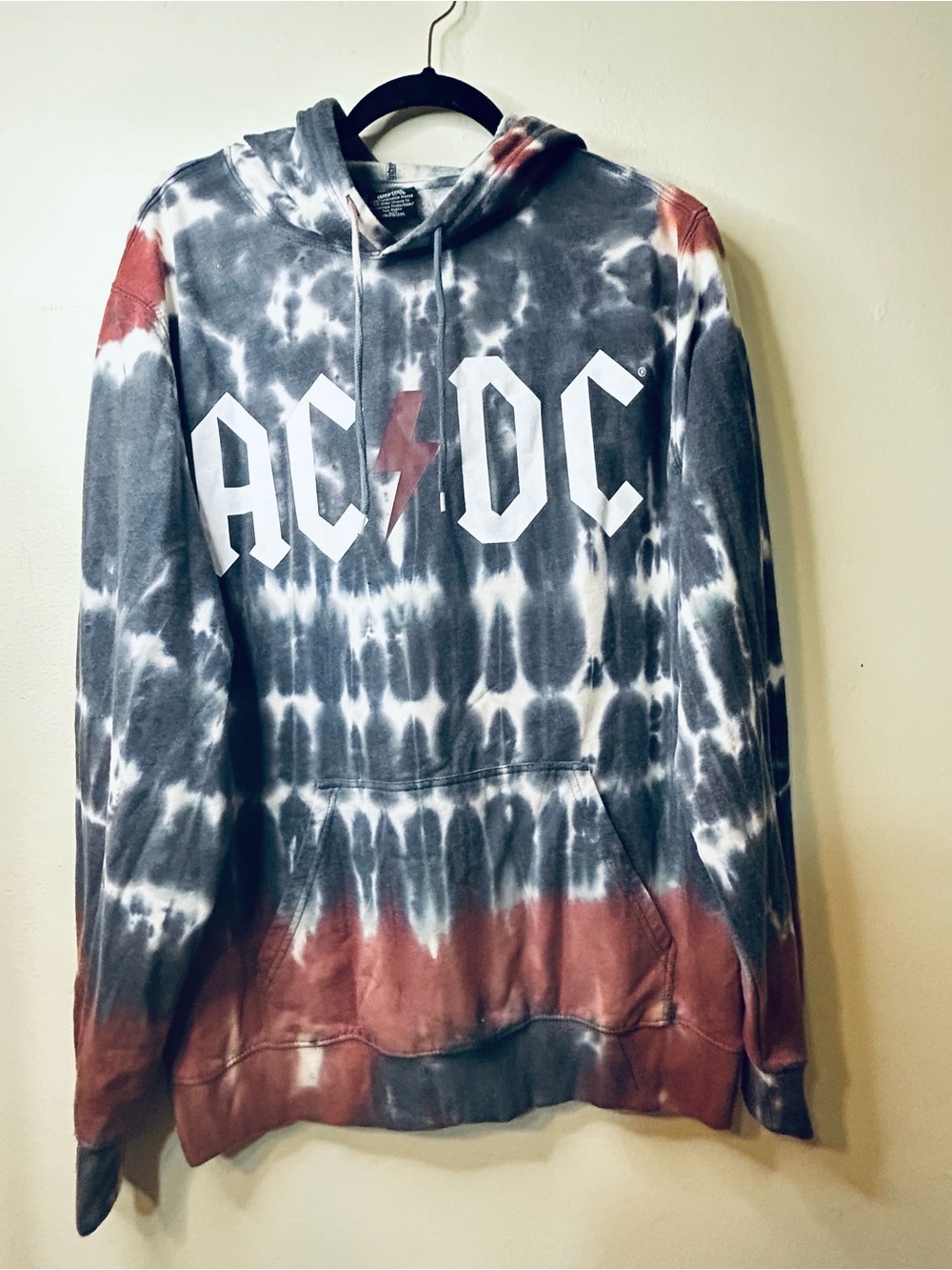 AC/DC Tie-Dye Zip-Up Hoodie - Black & Rust
